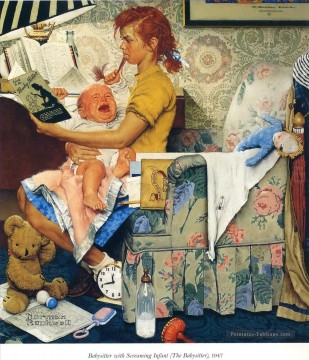 Norman Rockwell Painting - babysitter Norman Rockwell